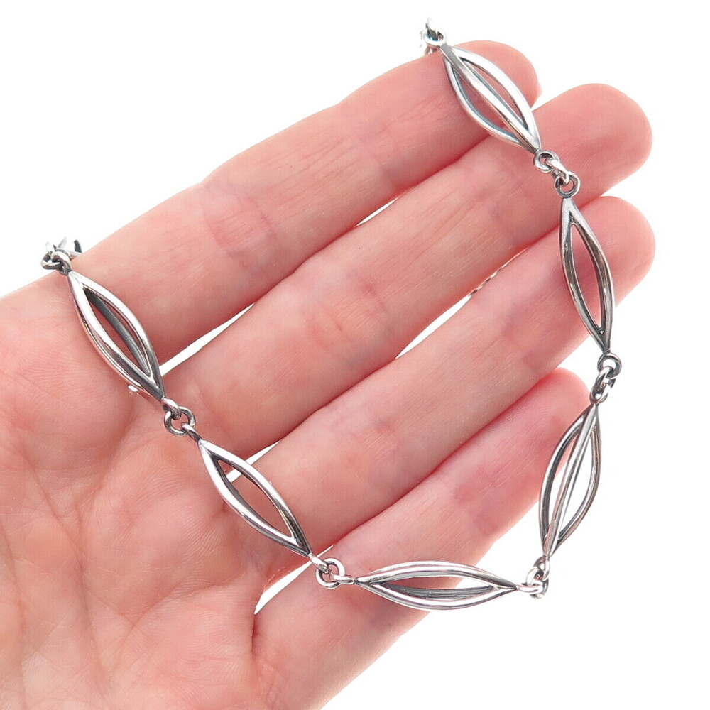 925 Sterling Silver Vintage Modernist Oxidized Chain Necklace 18"